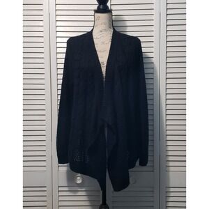 Sonoma Drape Front Cardigan Women's Large Black Mixed Pattern Soft Knit Open